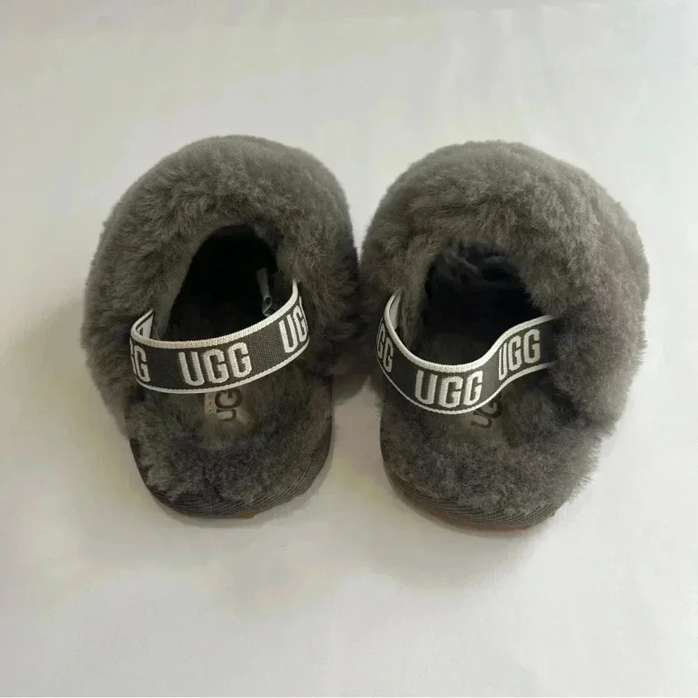 Ugg‎ Australia yeah slides fluff gray infant size 04/05 house shoes back strap